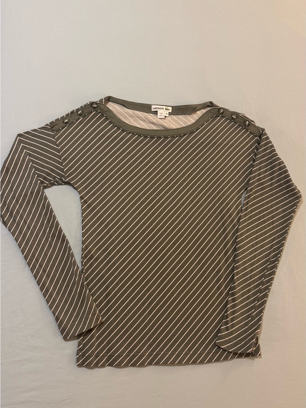 Lacoste Olive Green Striped Long Sleeve Top – Size 34 (XS)